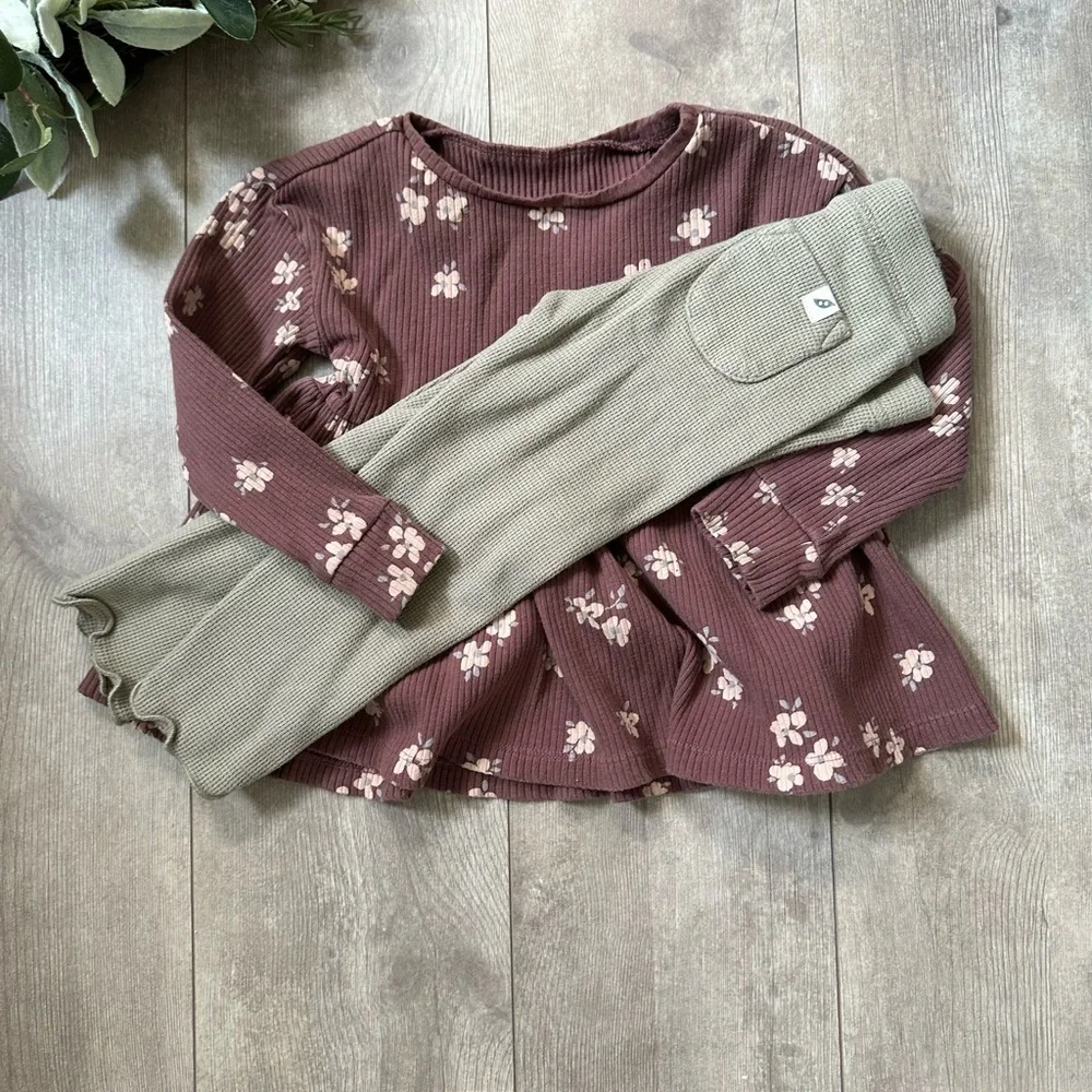 Easy Peasy Organic Cotton Boho Outfit Set Toddler Girl Rustic Floral